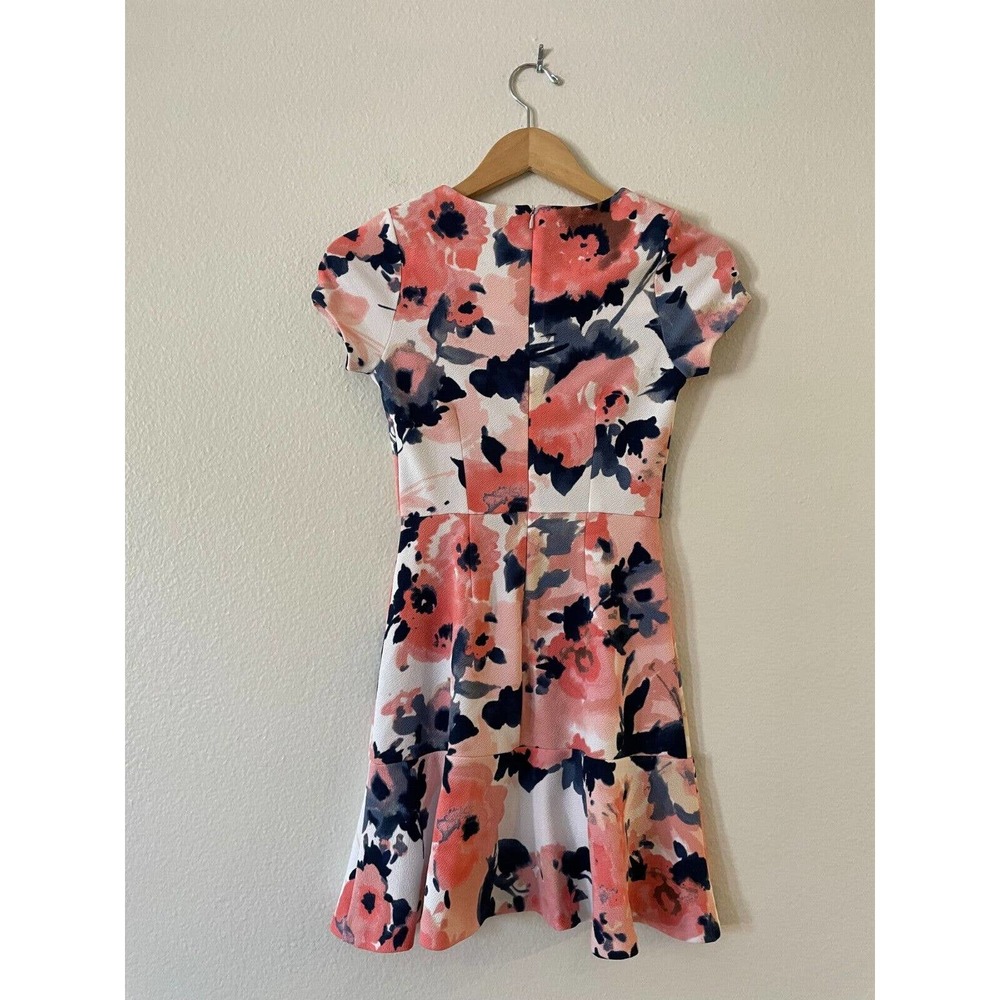 Aqua Size XS White Pink Floral Mini Skater Dress Cap‎ Sleeve Stretch Multicolor